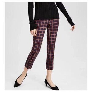 Theory Women’s 28 Crop Cuff in Purple York Plaid Stretch Wool Tapered Pants